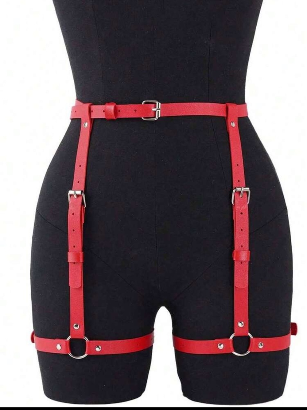 Adjustable Red Faux Leather Harness Belt - Women Accessories - New